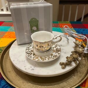 Scentsy English Breakfast Gold Leaf Tea Cup Saucer Warmer